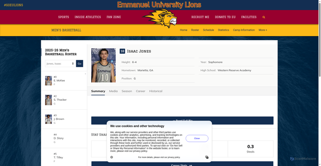 Security scan screenshot of https://goeulions.com/sports/mens-basketball/roster/isaac--jones/7918