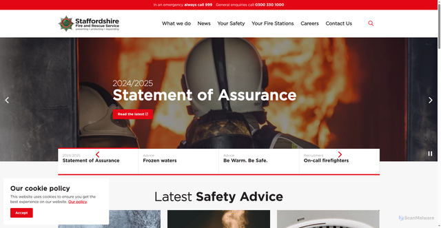 Security scan screenshot of https://www.staffordshirefire.gov.uk/