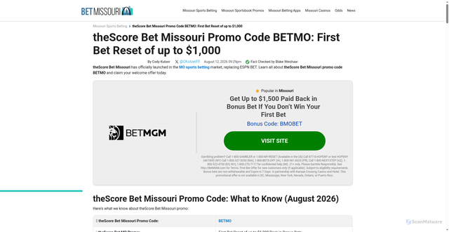 Security scan screenshot of https://www.betmissouri.com/thescore-bet