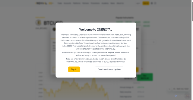 Security scan screenshot of https://oneroyal.com/en/markets/instrument/BTCUSD.
