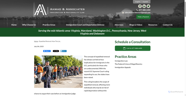 Security scan screenshot of https://www.aaimmigrationlaw.net/expedited-removal-how-the-latest-u-s-supreme-court-ruling-affects-immigration-rights/