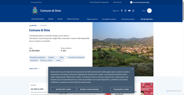 Security scan screenshot of https://www.comune.ome.bs.it/