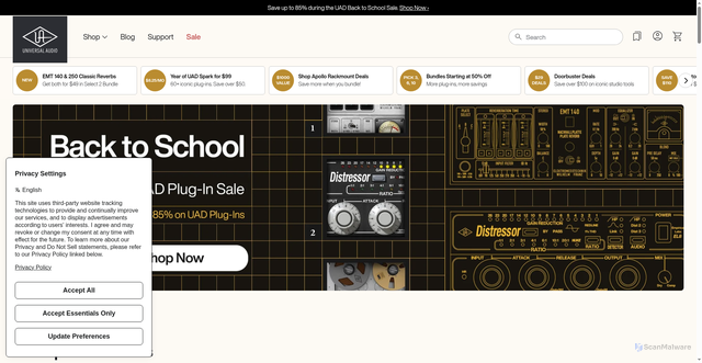 Security scan screenshot of https://www.uaudio.com