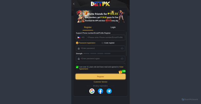 Security scan screenshot of https://betpk55.com