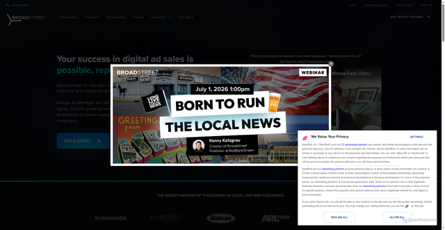 Security scan screenshot of https://broadstreetads.com