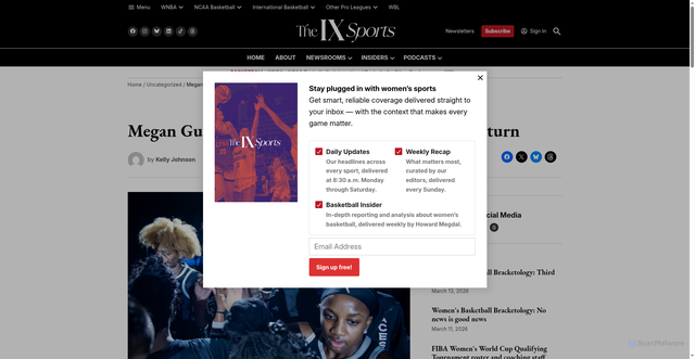 Security scan screenshot of https://www.theixsports.com/features/megan-gustafson-makes-her-return-las-vegas-aces-injury-2025/