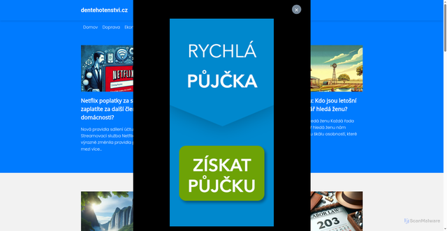 Security scan screenshot of https://dentehotenstvi.cz/?amp;zoneid=1931&amp;source=&amp;dest=https://triumphant-approach-030134.framer.app/