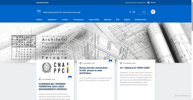 Security scan screenshot of https://www.ordinearchitettiperugia.it/