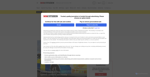 Security scan screenshot of https://miltonkeynes.co.uk