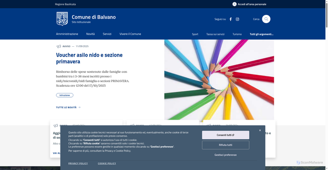 Security scan screenshot of https://www.comune.balvano.pz.it/