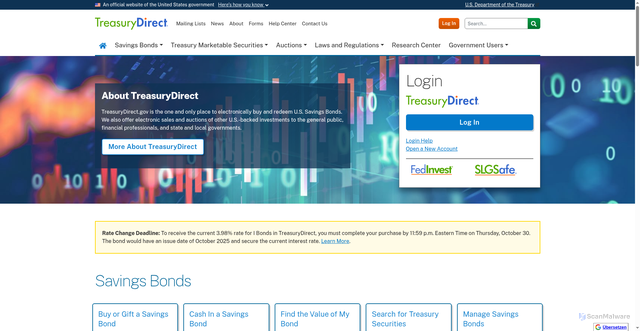 Security scan screenshot of https://savingsbond.gov/