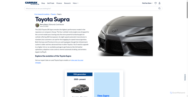 Security scan screenshot of https://www.carmax.com/research/toyota/supra