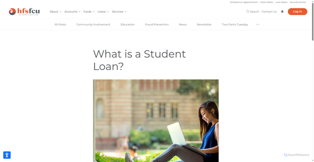 Security scan screenshot of https://hfsfcu.org/education/what-is-a-student-loan/