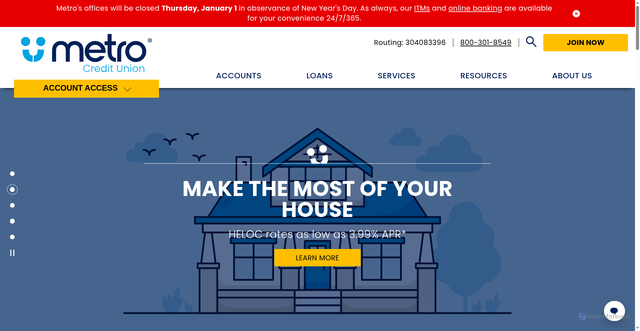 Security scan screenshot of https://www.metrofcu.org/