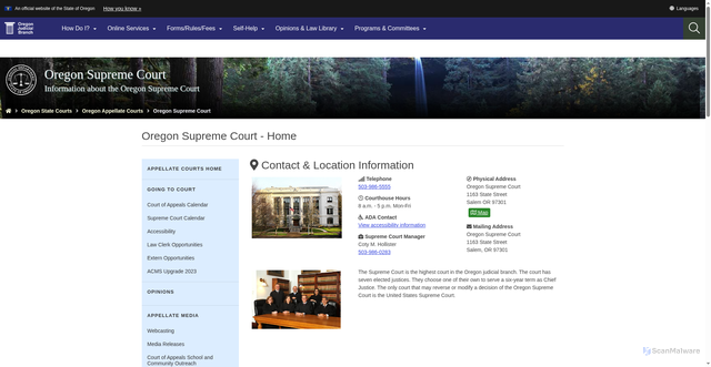 Security scan screenshot of https://www.courts.oregon.gov/courts/appellate/supreme/pages/default.aspx