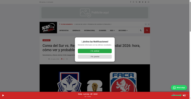 Security scan screenshot of https://www.am1010ondalatina.com/articulo/2026/06/corea-del-sur-vs.-republica-checa-por-el-mundial-2026-hora-como-ver-y-probables-formaciones.php