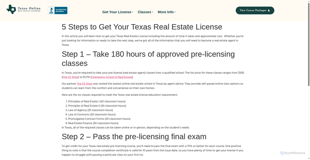 Security scan screenshot of https://texasonlinerealestateacademy.com/5-steps-to-get-your-texas-real-estate-license/