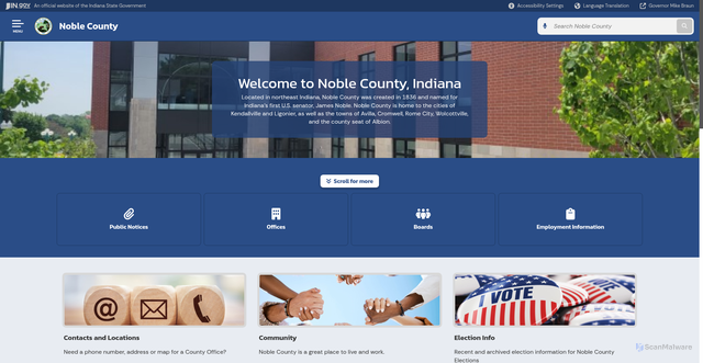 Security scan screenshot of https://www.in.gov/counties/noble/
