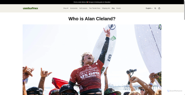Security scan screenshot of https://usedsurfmex.com/en/blogs/news/quien-es-alan-cleland?srsltid=AU7gw4W7rRwRZnboYu0qJ3N1DY6msg5oypR7AhZ2qVMZRb1X4a8SOcFd
