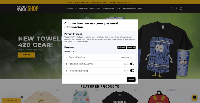 Security scan screenshot of https://www.southparkshop.com/?srsltid=AfmBOopYDOe5gTapmKkxy8tdohQL9O8ewex33ivP1D7vlgiiWS38u29K
