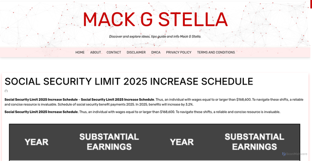 Security scan screenshot of https://mackgstella.pages.dev/ybvcp-social-security-limit-2025-increase-schedule-tvdap/