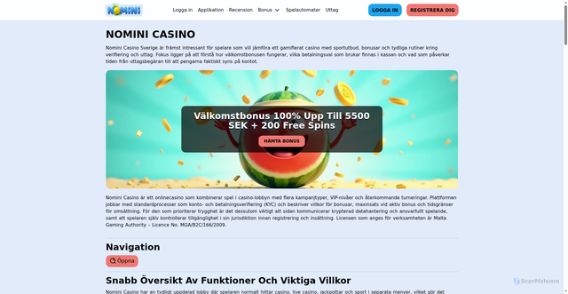 Security scan screenshot of https://nominicasino.se
