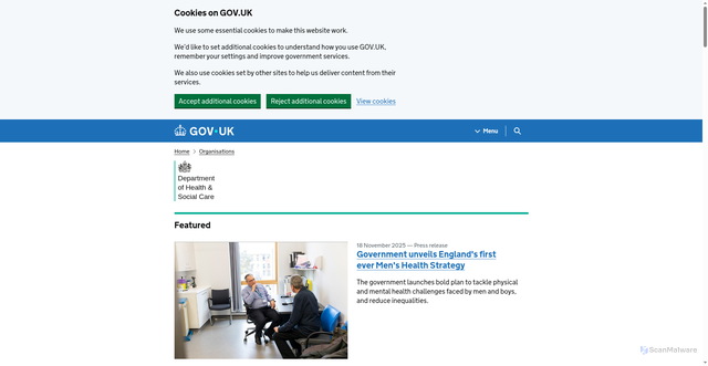 Security scan screenshot of https://www.gov.uk/government/organisations/department-of-health-and-social-care