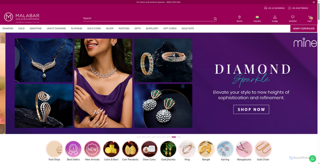 Security scan screenshot of https://malabargoldanddiamonds.com