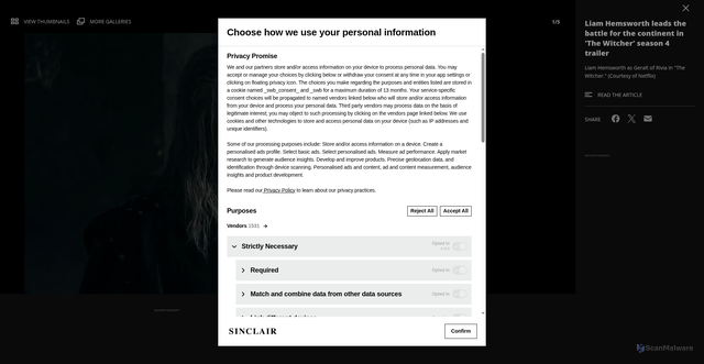 Security scan screenshot of https://wlos.com/news/entertainment/gallery/liam-hemsworth-leads-the-battle-for-the-continent-in-the-witcher-season-4-trailer