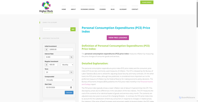 Security scan screenshot of https://www.higherrockeducation.org/glossary-of-terms/personal-consumption-expenditures-pce-price-index