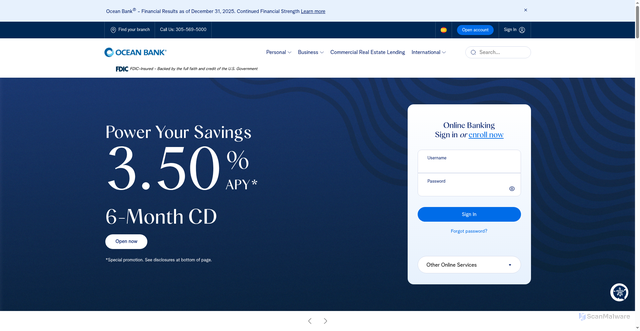 Security scan screenshot of https://oceanbank.net