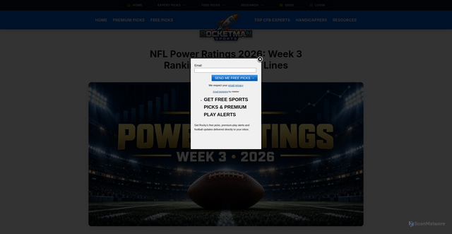 Security scan screenshot of https://www.rocketmansports.net/nfl-power-ratings/