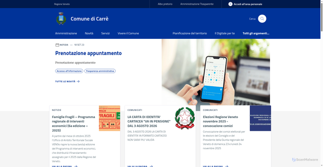 Security scan screenshot of https://www.comune.carre.vi.it/