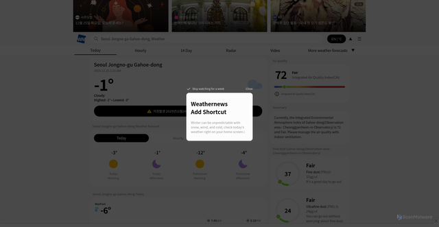 Security scan screenshot of https://www.kr-weathernews.com/