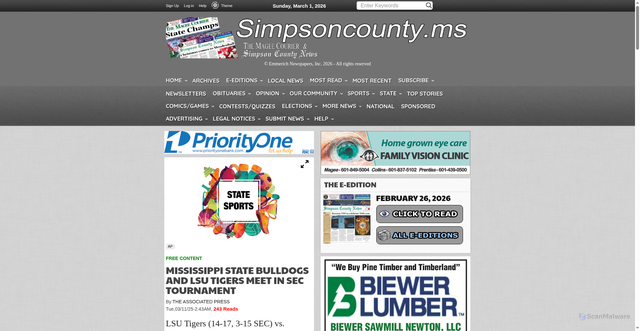 Security scan screenshot of https://www.simpsoncounty.ms/index.php/mississippi-state-bulldogs-and-lsu-tigers-meet-sec-tournament-0