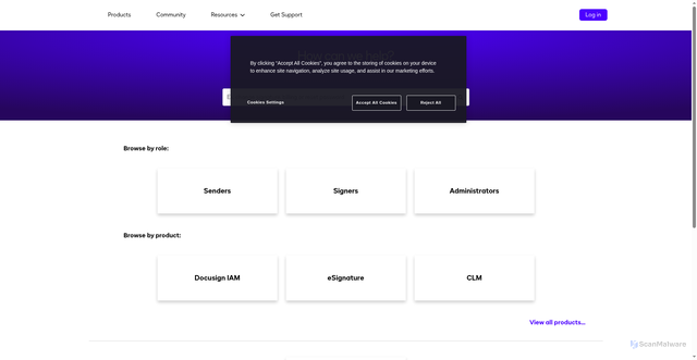 Security scan screenshot of https://support.docusign.com/s/?language=en_US