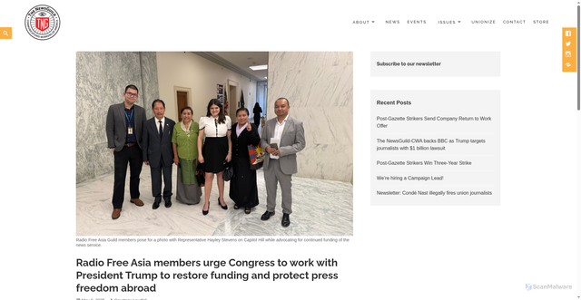 Security scan screenshot of https://newsguild.org/radio-free-asia-members-urge-congress-to-work-with-president-trump-to-restore-funding-and-protect-press-freedom-abroad/