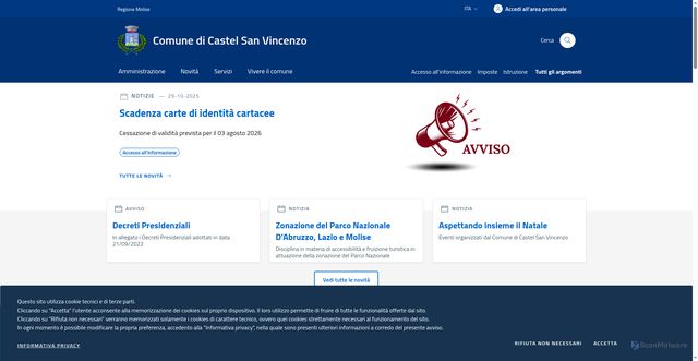 Security scan screenshot of https://www.comune.castelsanvincenzo.is.it/