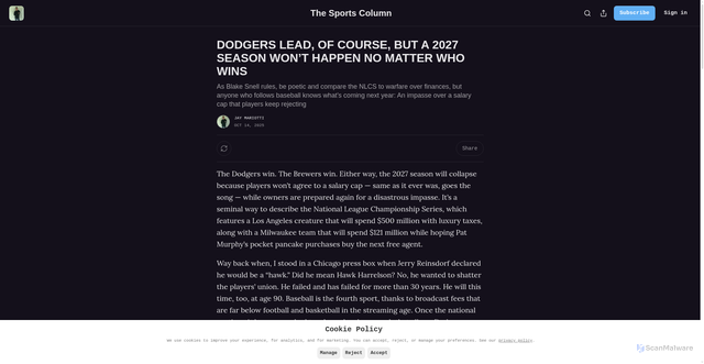 Security scan screenshot of https://jaymariotti.substack.com/p/dodgers-lead-of-course-but-a-2027