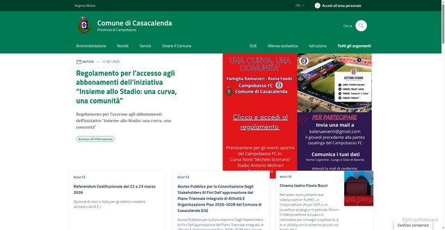 Security scan screenshot of https://comune.casacalenda.cb.it/