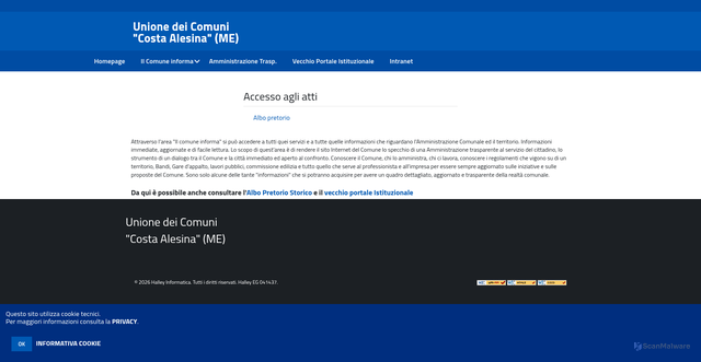 Security scan screenshot of https://www.unionecostaalesina.it/costales/po/il-comune-informa.php?x=