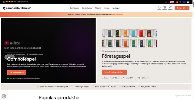 Security scan screenshot of https://cornholestore.se