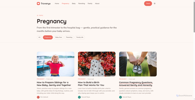 Security scan screenshot of https://trovenyx.pages.dev/category/pregnancy/