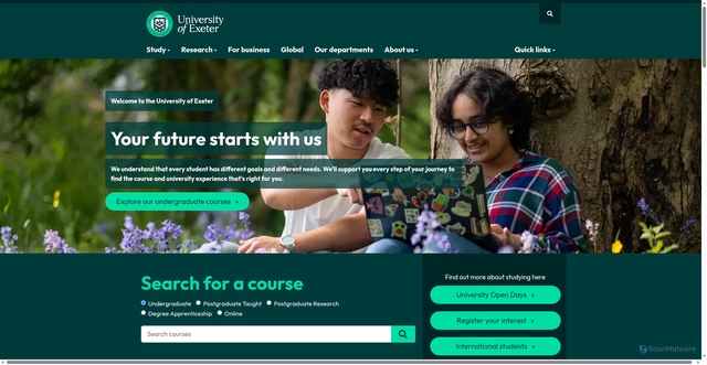 Security scan screenshot of https://www.exeter.ac.uk/