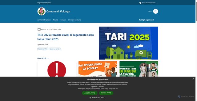 Security scan screenshot of https://www.comune.volongo.cr.it/it