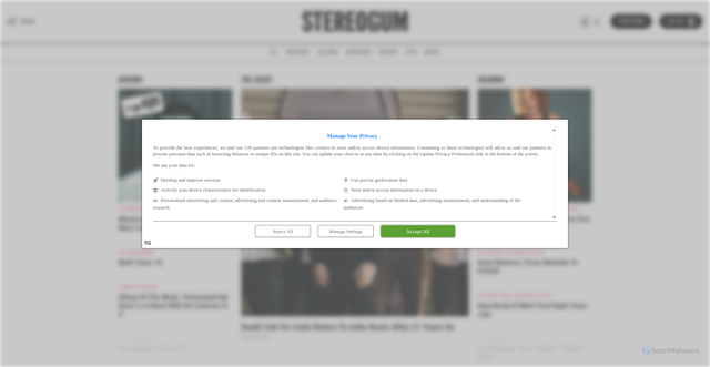 Security scan screenshot of https://stereogum.com