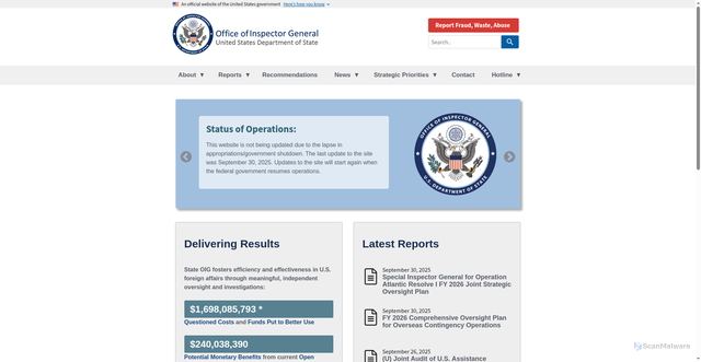 Security scan screenshot of https://www.stateoig.gov/