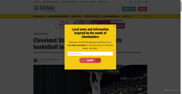 Security scan screenshot of https://signalcleveland.org/cleveland-state-fans-carry-mens-basketball-team-to-victory/