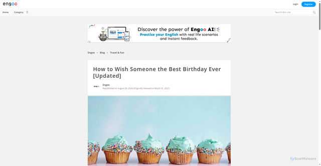 Security scan screenshot of https://engoo.com/blog/travel-fun/how-to-wish-someone-the-best-birthday-ever/