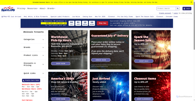 Security scan screenshot of https://shop.76fireworks.com/